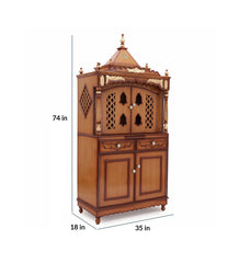 Large Sized Handmade Solid Wood Home Temple In Brown