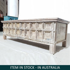 Indian Antique Old Wood Blanket Chest Box Rustic White 1.4m