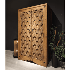 Indian Hand Carved Solid Wooden Cupboard Wardrobe D30