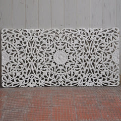 Dynasty Carved Wooden Wall Panel Bed Head Board Bedhead White 1.8m