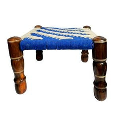 Indian Solid Wood Handmade Charpai Khat Manjhi Woven Charpai Ottoman Stool