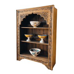 Mehrab Indian Hand Carved Solid Wood Bookshelf B28