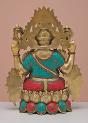 Indian Lord Ganesha Handmade Brass Statue With Inlay Work