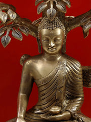 Indian Buddha Idol Under the Tree of Life Buddha In Brass Statue