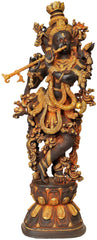 Indian Lord Krishna Playing Flute Brass Statue