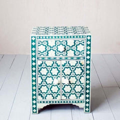 Maaya Bone Inlay Bedside table Green Floral