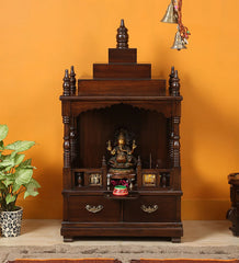 Small Sized Handmade Solid Wood Home Temple In Brown