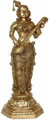 Indian Brass Celestial Nymph Playing on Vina Brass Statue