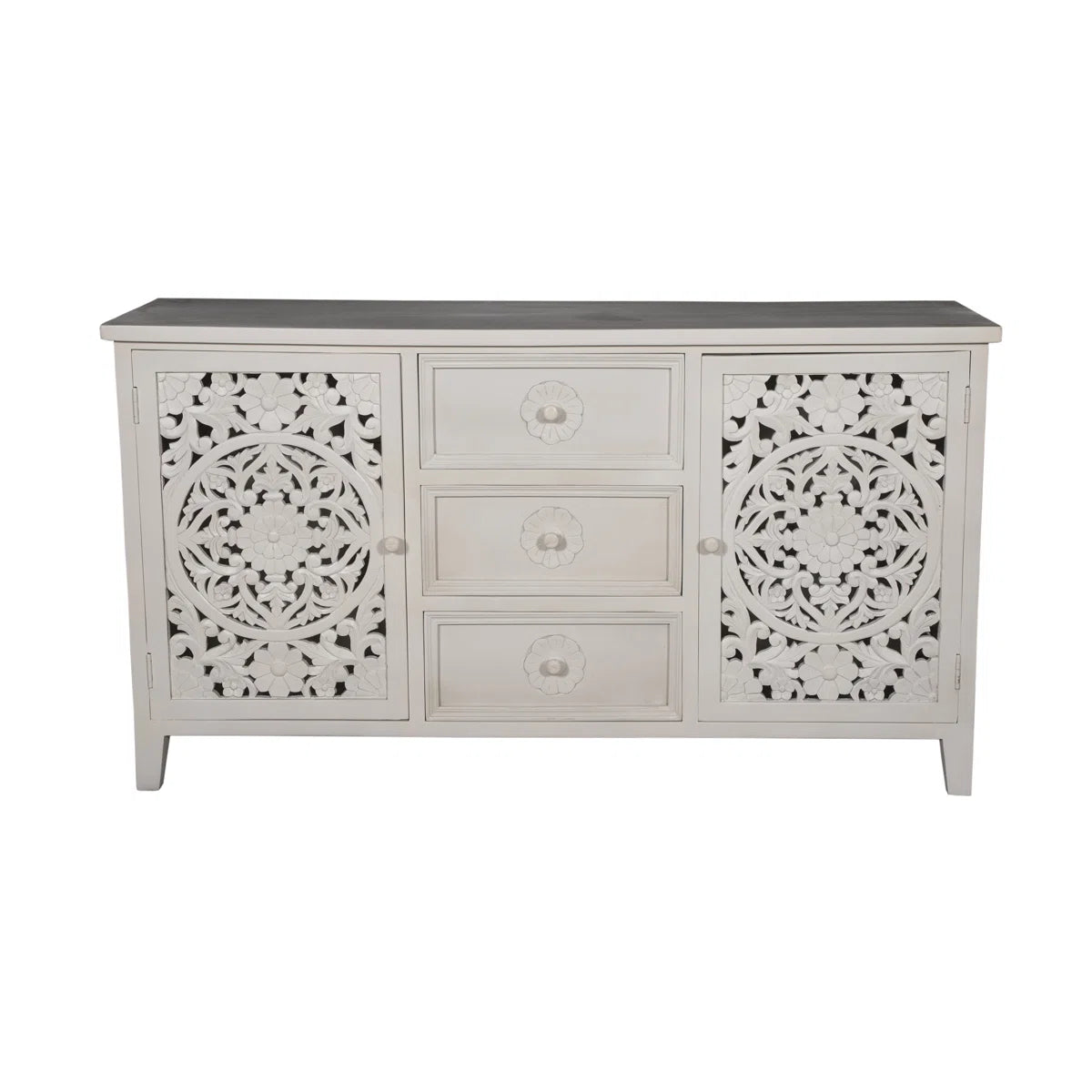 Indian Hand Carved 2 Door 3 Drawer Solid Wood Sideboard