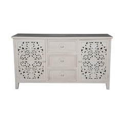 Indian Hand Carved 2 Door 3 Drawer Solid Wood Sideboard