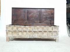 Indian Antique Old Wood Blanket Chest Box Rustic White 1.4m