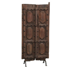Antique Hand Carved Decorative Reclaimed Wood Door On Stand 12