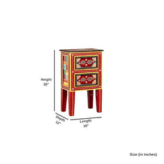 Pandora Hand Painted Indian Solid Wood Bedside Table Red