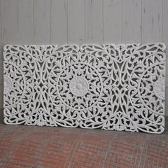 Dynasty Carved Wooden Wall Panel Bed Head Board Bedhead White 1.8m