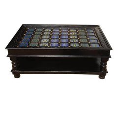 Moroccan Mosaic Tile Hand Painted Coffee Table Black