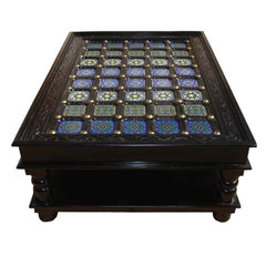 Moroccan Mosaic Tile Hand Painted Coffee Table Black