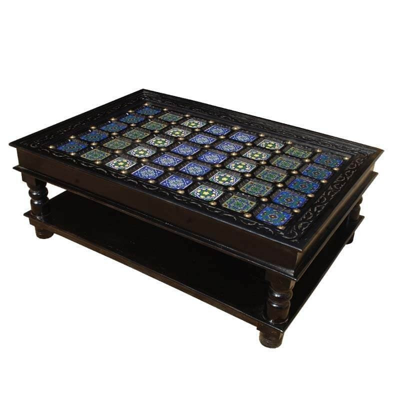 Moroccan Mosaic Tile Hand Painted Coffee Table Black