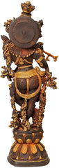 Indian Lord Krishna Playing Flute Brass Statue