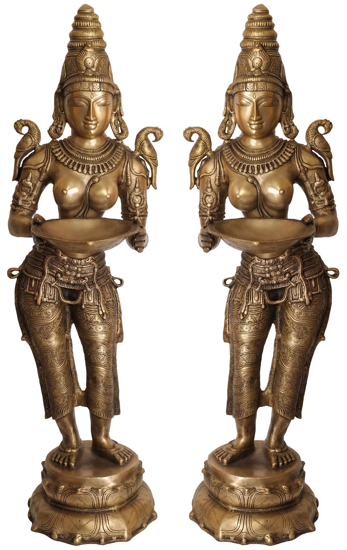 Indian Handmade Deeplakshmi Pair In Brass Statue