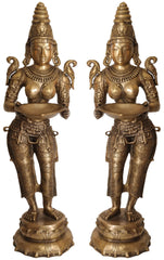 Indian Handmade Deeplakshmi Pair In Brass Statue