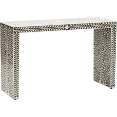 Maaya Bone inlay Black White Floral Console Hall table
