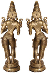 Indian Handmade Deeplakshmi Pair In Brass Statue