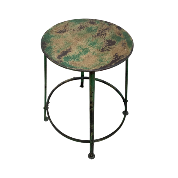 Industrial Metal Stool Green Patina