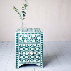 Maaya Bone Inlay Bedside table Green Floral