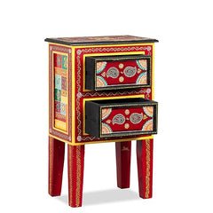 Pandora Hand Painted Indian Solid Wood Bedside Table Red