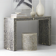Maaya Bone inlay Black White Floral Console Hall table