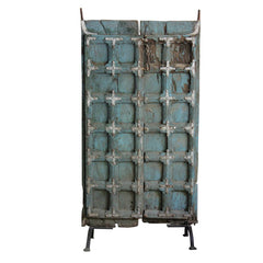 Antique Hand Carved Decorative Reclaimed Wood Door On Stand 13