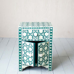 Maaya Bone Inlay Bedside table Green Floral