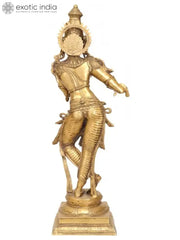 Indian Lord Krishna Playing Flute Brass Statue