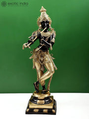 Indian Lord Krishna Playing Flute Brass Statue