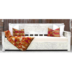 Mughal Garden Hand Carved Rustic Floral Daybed White