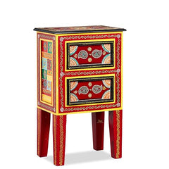 Pandora Hand Painted Indian Solid Wood Bedside Table Red