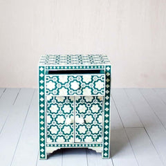 Maaya Bone Inlay Bedside table Green Floral