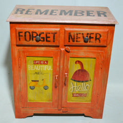 Retro Hand Painted Orange Solid Wood Cabinet