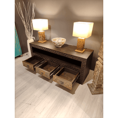 Indian Hand Carved Solid Wooden TV Unit 01