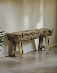Indian Hand Carved Reclaimed Wood Bench B7