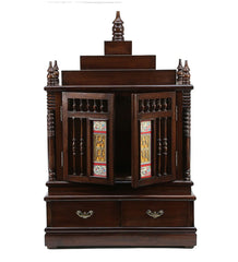 Medium Sized Handmade Sheesham Wood Home Temple In Brown