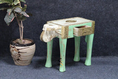 Vintage Hand Carved Elephant Solid Wood & Brass Work Side Table 47
