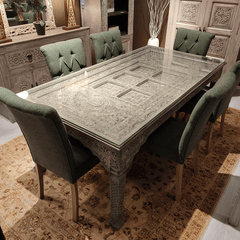 Antique Indian Hand Carved  Solid Wood Dining Table 02