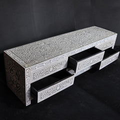 Bone inlay Grey Floral 6 Drawer TV Unit