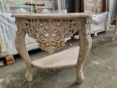 French Arched Hand Carved Indian Solid Wood Console Hall Table
