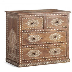 Meera Teak Rich Bone Inlay Chest of 4 Drawer Dresser