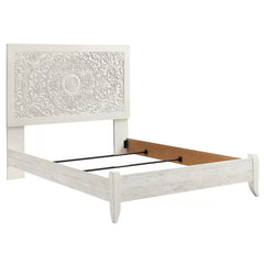 Urban Loft Handmade Solid Mango Wood Carved Bed Frame White