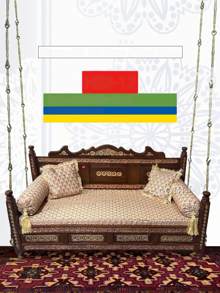 Maharaja Ceiling Hanging Indian Hand Carved Wooden 3 Seater Swing