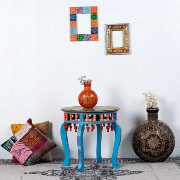 Pandora Hand Painted Multicolored Wooden Stool Side Table