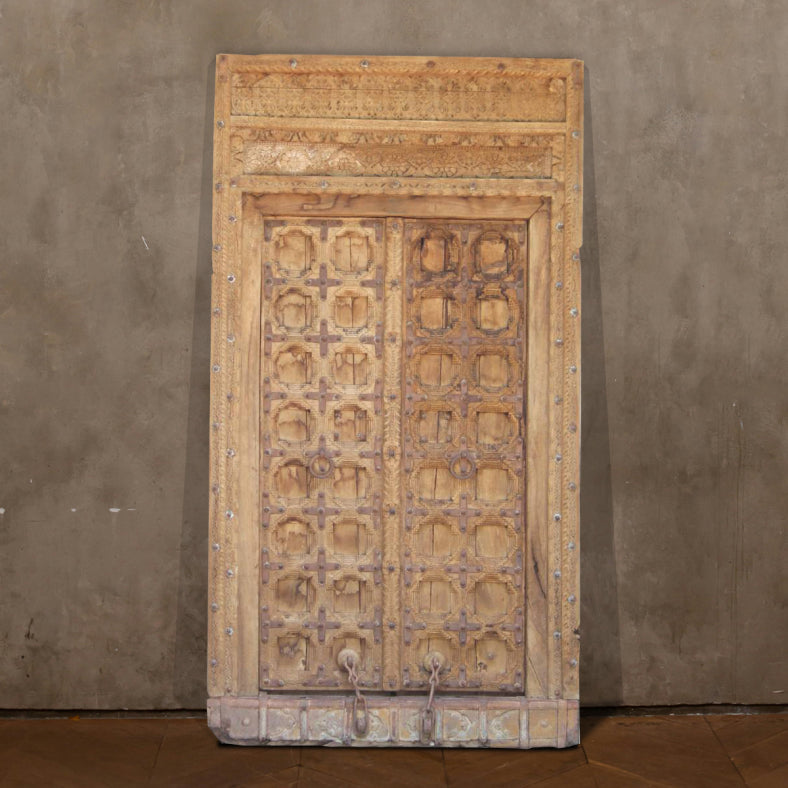 Antique Hand Carved Decorative Reclaimed Wood Door On Stand 14
